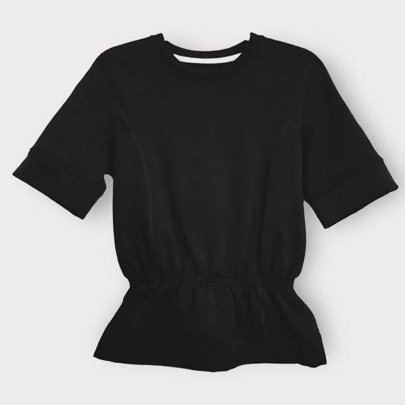 Lululemon Peplum Pullover 6 Black Women Short Sleeve Fleece Sweatshirt Top - Picture 2 of 6